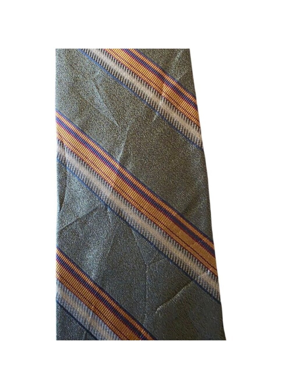 Roundtree & Yorke Vintage Silk Tie Ivy Prep Olive Green Striped Handmade USA - Picture 4 of 11